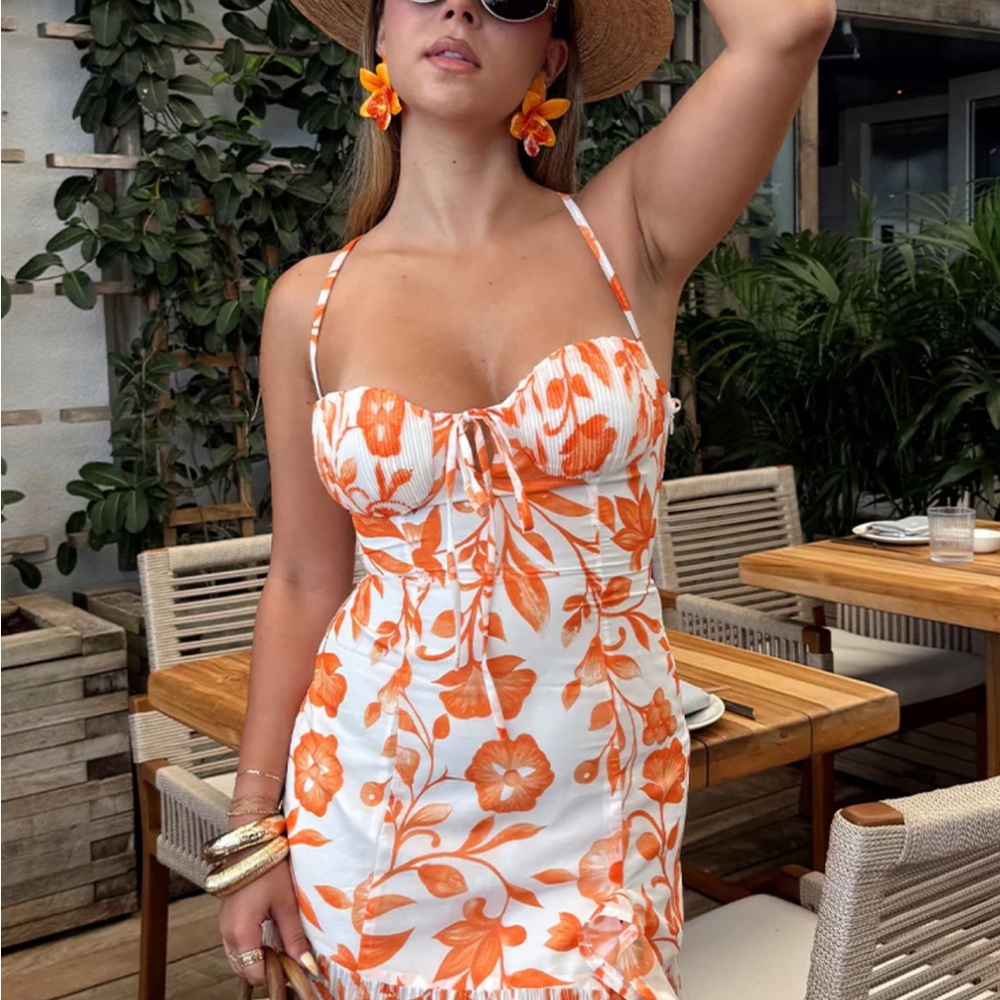 12th Tribe White and Orange Floral Mini Dress